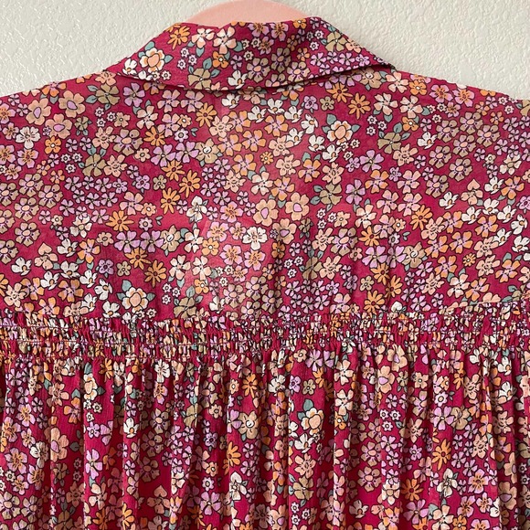Free People Mini Shirt Dress Small Pink Bonnie Floral Puff Sleeve Bonnie NEW - Picture 9 of 14